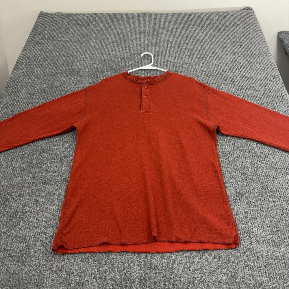 LL Bean Henley Mens L Red Cotton Wool Blend Long Sleeve Two Layer Outdoor Style